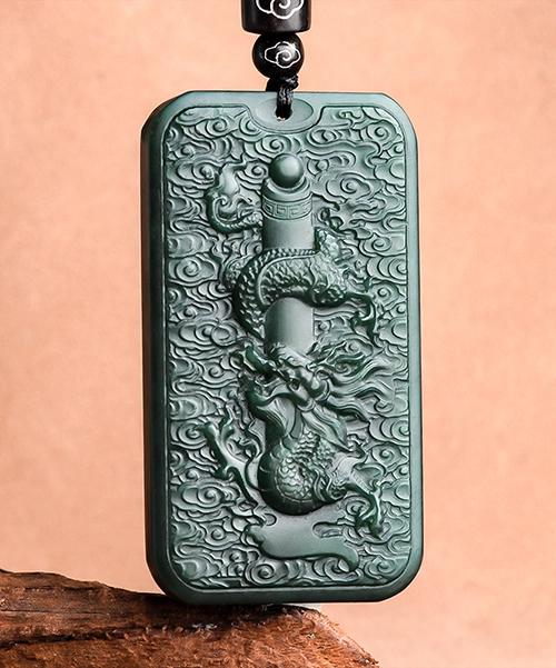 Natural Jade Pendant Dragon Medal