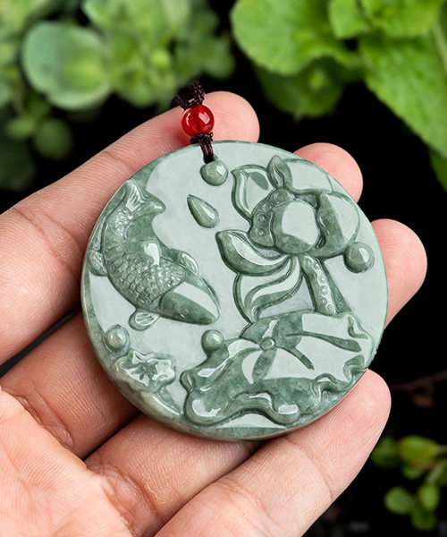 Lotus Fish Natural Jade Pendant