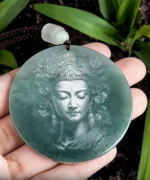 Jadeite Guanyin Round Jade Pendant