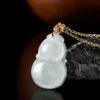 18K Gold Gourd Natural Jade Pendant