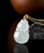 18K Gold Gourd Natural Jade Pendant