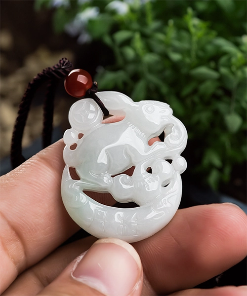 Moon Rabbit Natural Jade Pendant