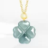 18K Gold Four Leaf Clover Jade Pendant