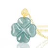 18K Gold Four Leaf Clover Jade Pendant