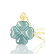 18K Gold Four Leaf Clover Jade Pendant