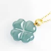 18K Gold Four Leaf Clover Jade Pendant