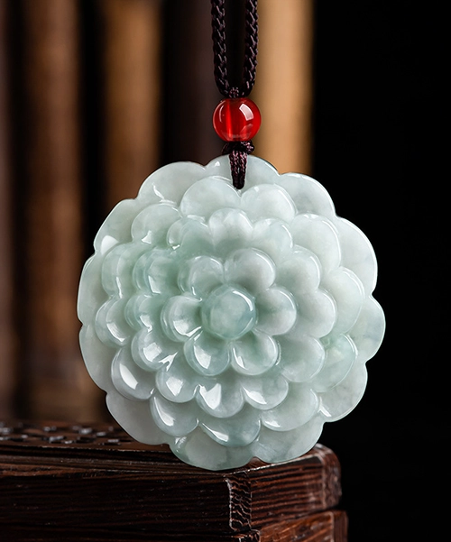 Natural Jade Peony Flower Pendant - Image 3