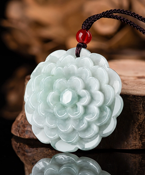 Natural Jade Peony Flower Pendant