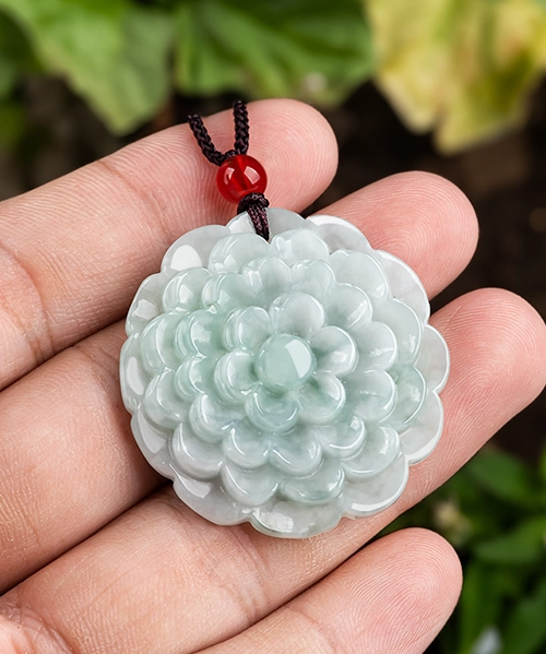 Natural Jade Peony Flower Pendant