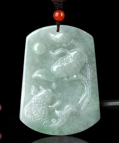 Jadeite Lotus Fish Jade Pendant