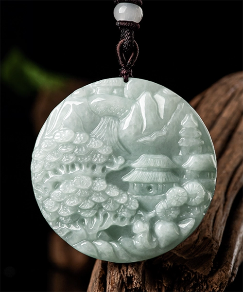 Two Sided Scenery Round Jade Pendant