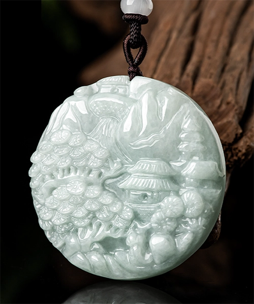 Two Sided Scenery Round Jade Pendant