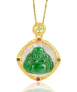 18K Gold Buddha Natural Jade Pendant