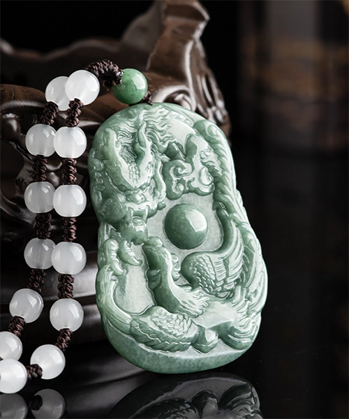 Phoenix Dragon Natural Jade Pendant