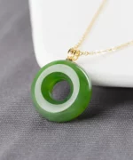 18K Gold Jade Donut Ring Pendant