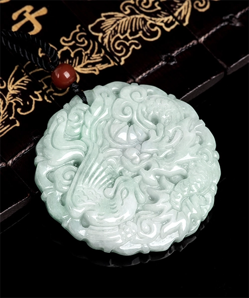 Phoenix Dragon Jade Round Pendant