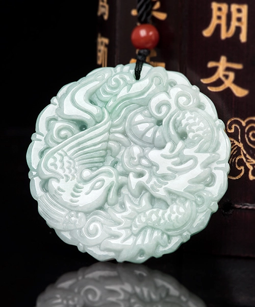 Phoenix Dragon Jade Round Pendant