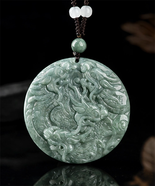 Two Sided Dragon Round Jade Pendant
