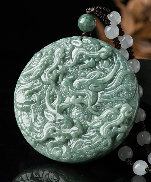 Two Sided Dragon Round Jade Pendant - Image 2
