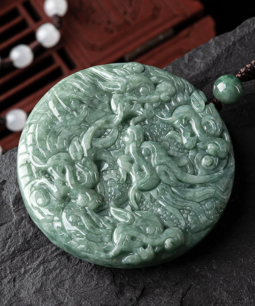Two Sided Dragon Round Jade Pendant - Image 3