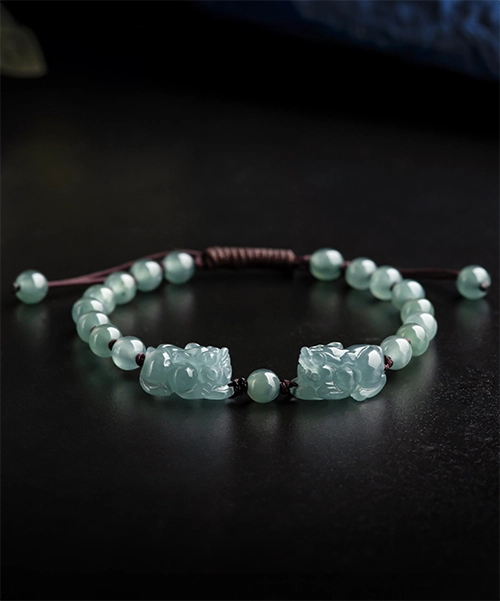 Two Pixiu Natural Jade Bead Bracelet