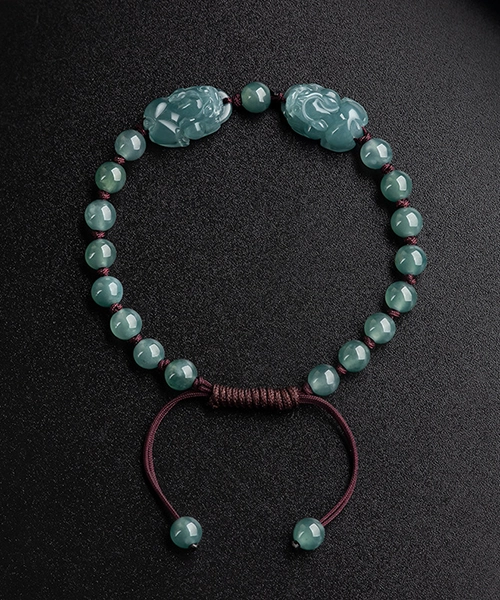 Two Pixiu Natural Jade Bead Bracelet