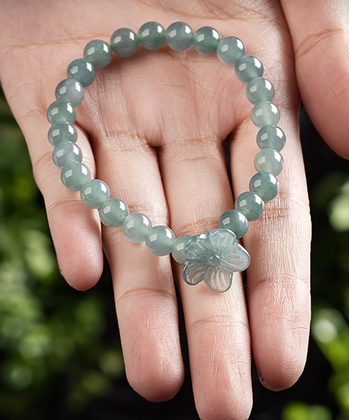 Jadeite Flower Natural Jade Bead Bracelet - Image 2