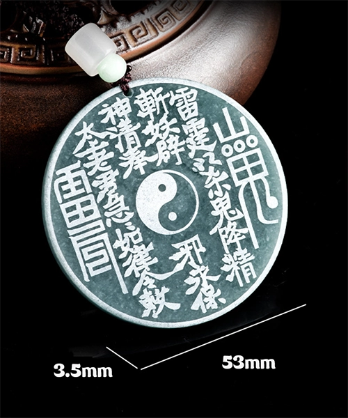 Tai Chi Bagua Round Natural Jade Pendant - Image 4