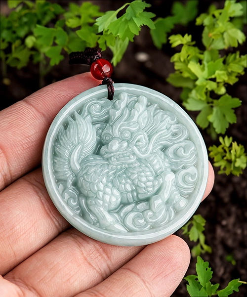 Kirin Round Natural Jade Pendant