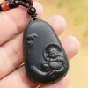 Laughing Buddha Black Jade Pendant