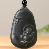 Laughing Buddha Black Jade Pendant