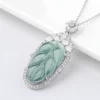 CZ Diamond Leaf Natural Jade Pendant