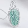 CZ Diamond Leaf Natural Jade Pendant