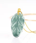 18K Gold Leaf Natural Jade Pendant