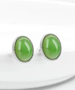 Green Cabochon S925 Natural Jade Earrings