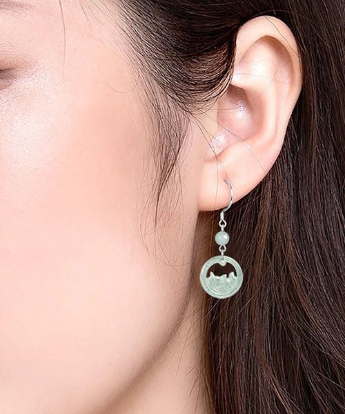 S925 Lotus Hollow Natural Jade Earrings