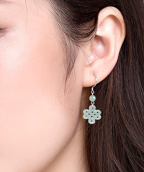 S925 Knot Pattern Natural Jade Earrings