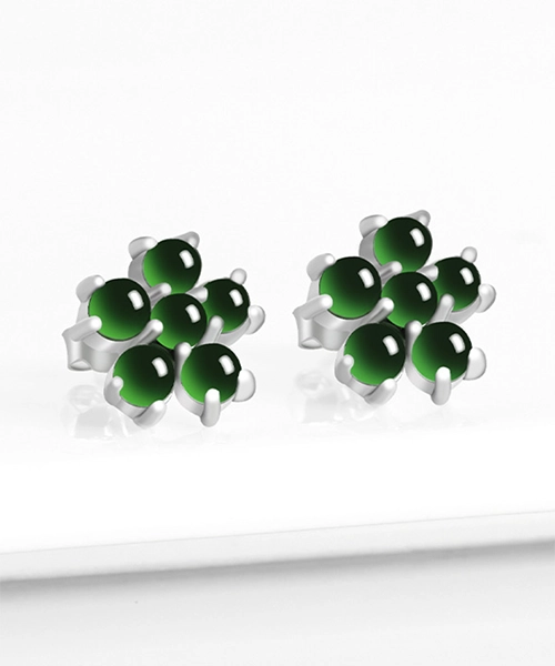 S925 Flower Natural Jade Earrings