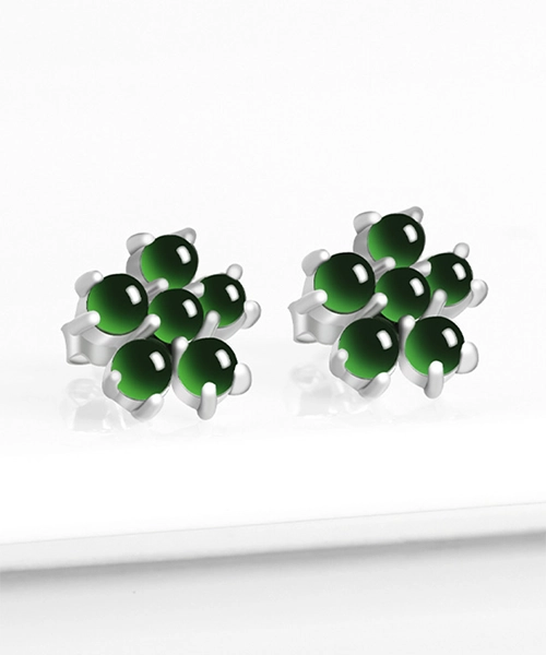 S925 Flower Natural Jade Earrings - Image 4