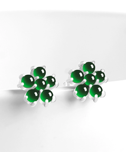 S925 Flower Natural Jade Earrings - Image 3