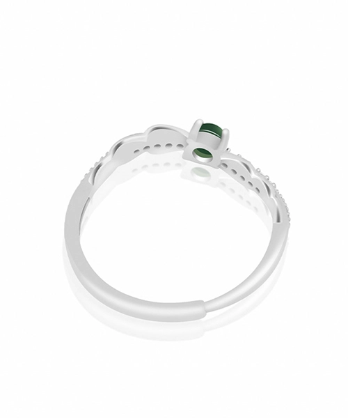 Jade Cabochon Leaf S925 Open Ring