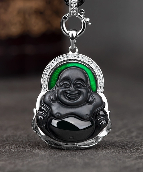 S925 Buddha Black Natural Jade Pendant