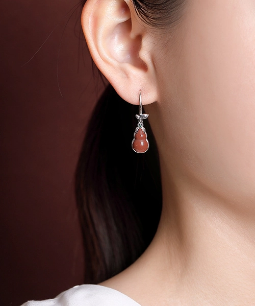 S925 Gourd Red Agate Dangle Earrings