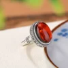 Bloody Amber Cabochon S925 Open Ring
