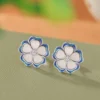 Flower Enamel Natural Jade S925 Earrings