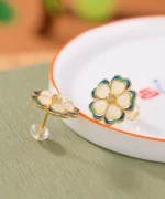 Flower Enamel Natural Jade S925 Earrings