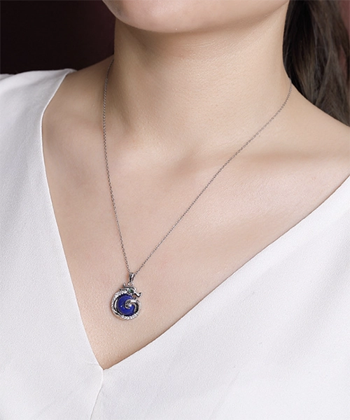 S925 Dragon Amber Lapis Lazuli Pendant