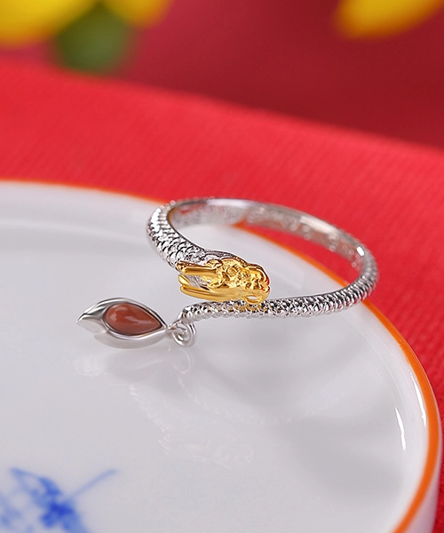 S999 Dragon Jade Red Agate Open Ring