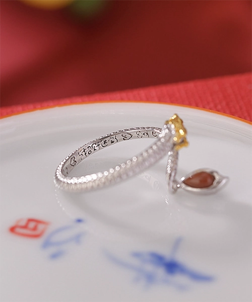 S999 Dragon Jade Red Agate Open Ring - Image 8
