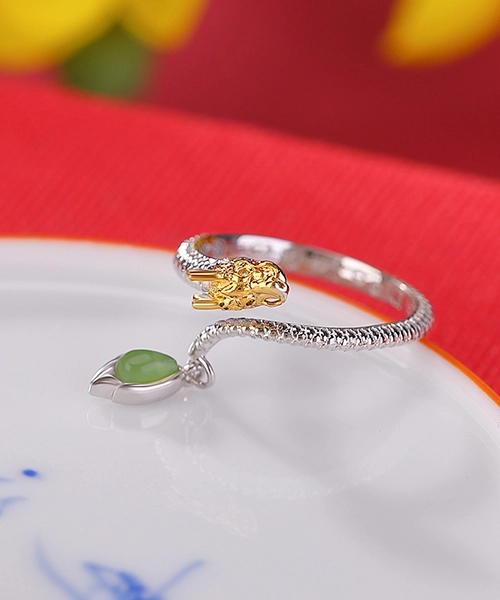 S999 Dragon Jade Red Agate Open Ring - Image 6